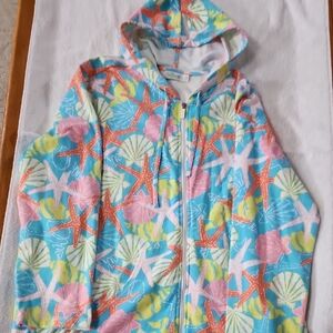 Sun Bay Womens Colorful Starfish and Shells Hoodie Size 2X Preowned